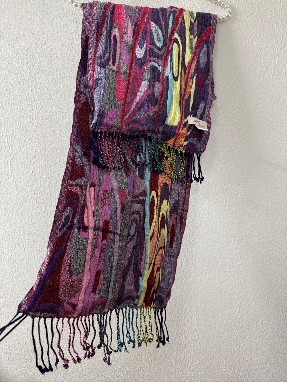 Colorful Abstract Pattern Fringe Scarf - Picture 4 of 9